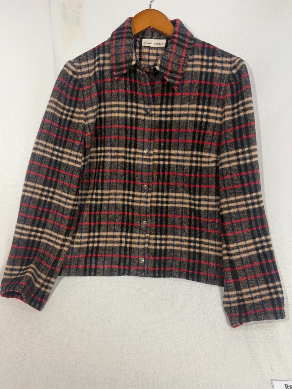 Evan Picone Plaid Jacket Wool Blend Snap Button Vintage Fall Shacket Coat Red